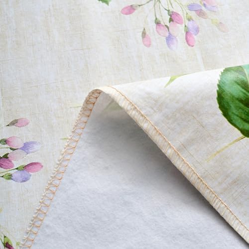 LIBERECOO Reinforced Vinyl Tablecloth with Flannel Backing Waterproof Oil-Proof Floral Plastic Table Cloth Stain-Resistant Wipeable Table Cover Not Stiff