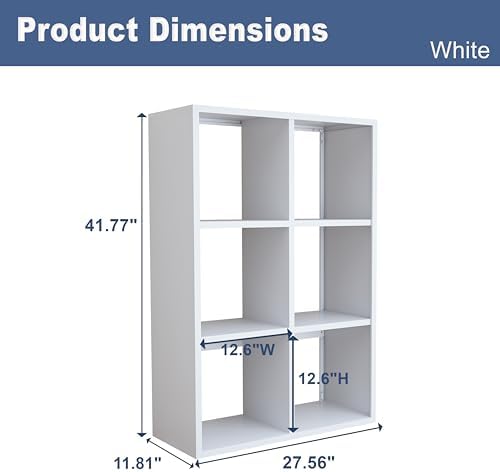 6 Cube Organizers and Storage, Open Shelf Storage, Includes 4 Corner Bumpers, Space-Saving Vertical Storage for Living Room, Home Office, 41.7" H x 27.6" W x 11.8" D, White