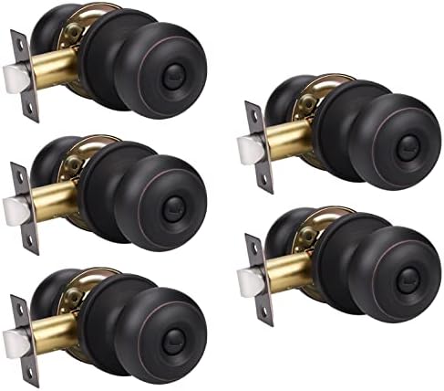 KNOBWELL 5 Pack Interior Door Knobs Privacy Door Knob, Locking Door Knob for Bed or Bath Function Interior Door Use, Oil Rubbed Bronze, Round Shape