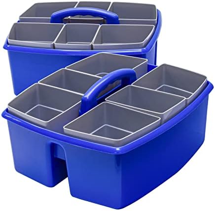 Storex Large Classroom Craft Caddy with Cups, 13 x 11 x 6.575 Inches, Blue, Case of 2 (00985A02C)