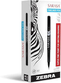 Zebra Pen SARASA Fineliner Pen, Black Ink, 0.8mm, 12-Pack