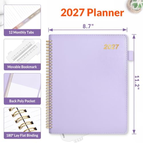 SUNEE 2027 Weekly & Monthly Planner 9"x11.2"- 12 Month (January 2027 - December 2027), Vegan Leather Cover, Pocket, Bookmark, Notes, Monthly Tab, Grey Purple
