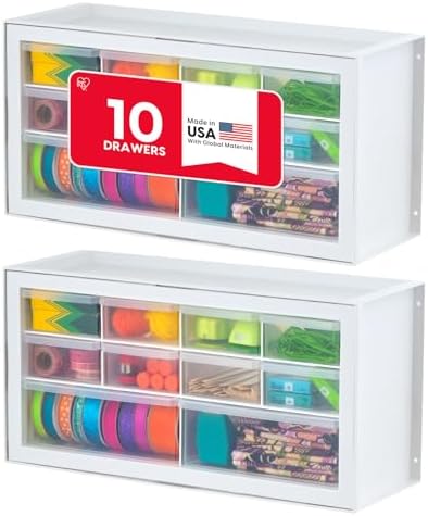 IRIS USA 10-Drawer Organizer, 2 Pack, Makeup Tool Craft Storage, White