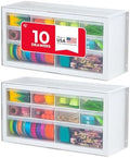 IRIS USA 10-Drawer Organizer, 2 Pack, Makeup Tool Craft Storage, White