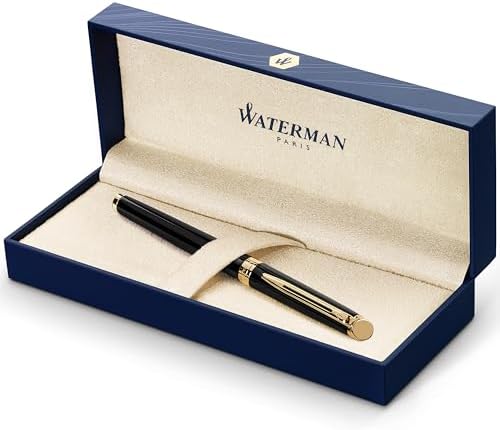 Waterman Hémisphère Fountain Pen Black with Gold Trim Medium Nib Blue Ink Gift Box