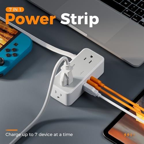 TESSAN Extension Cord 5 FT, Power Strip with 900J Surge Protection, Grey