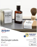 Avery® Rectangle Removable Labels, 2" x 4", Matte White, Sure Feed® Technology, Laser/Inkjet Compatible, 70 Printable Labels Total (6431)