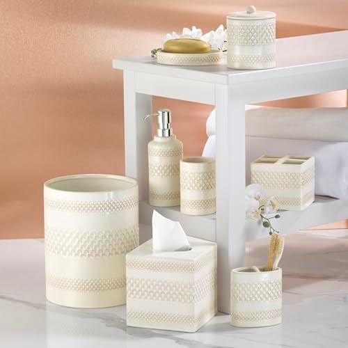 Nicole Miller – Wastebasket, Glossy Embossed Trellis Ceramic with Reactive Glaze Detail, Classic Home Decor – Perfect for Bathroom, Bedroom or Office (Lyra)