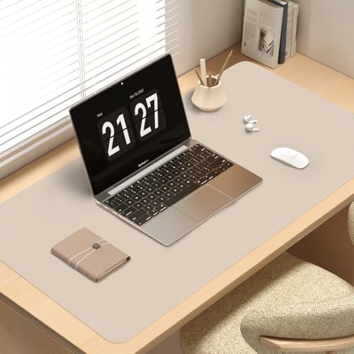 Bleswin Multifunctional Large Desk Mat, Double Sided Computer Desk pad, Extended Mouse Mat, Office Desk Protector with Waterproof PU Leather, 35.4''×16.9'', Office Home Writing Pad (Beige+Orange)