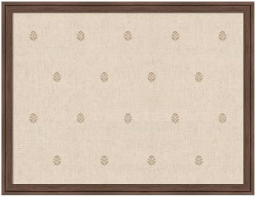 Kate and Laurel Framed Fabric Pinboard 26 x 20, Beige Botanical Block Print Printed Linen Classic Bulletin Board for Use as a Vision Board or Wall Organization, Florence Medium Brown Frame