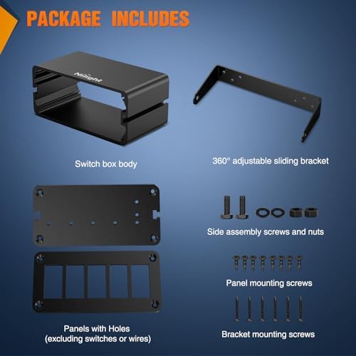 Nilight 5 Gang Rocker Switch Box Detachable Housing 5 Holes Aluminum Panel