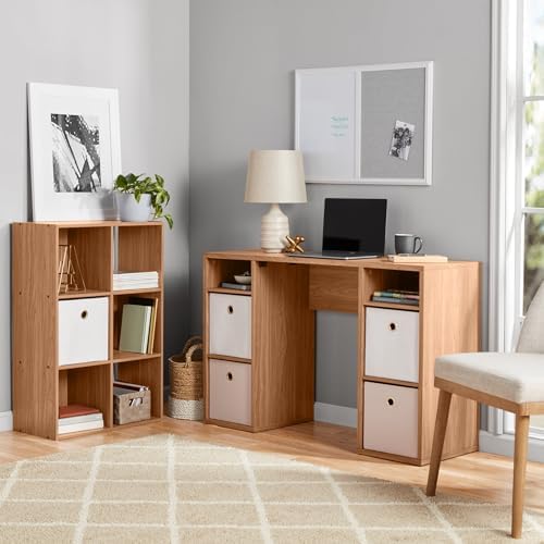 Warm Walnut 6-Cube Storage Organizer Bookcase, Vertical & Horizontal Freestanding Cube Shelving Unit, Open & Closed Back Cubby Compatible with Fabric Bins