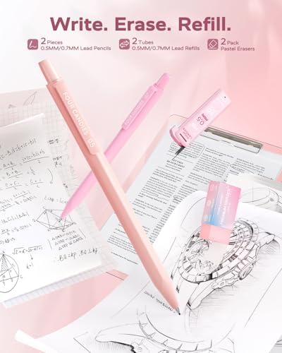 Four Candies Cute Aesthetic Pink School Supplies Kit for Girls | College Supplies and Nursing Essentials Pens, Highlighters, Mechanical Pencils, Sticky Notes for Students, Journaling