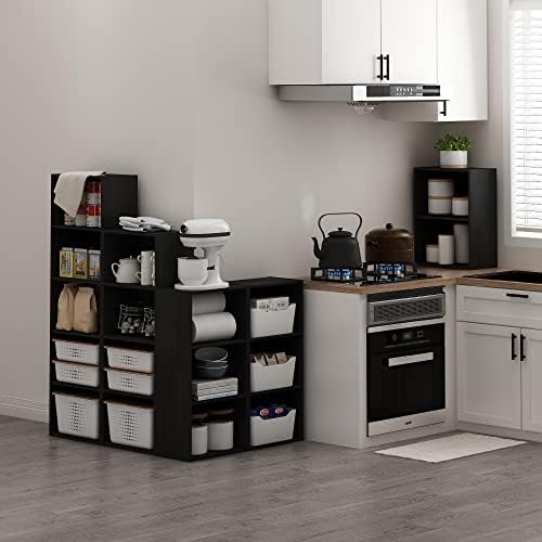 Furinno LUDER 2-Tier Book Shelf, Wide Open Shelves Bookshelf, Darkwood