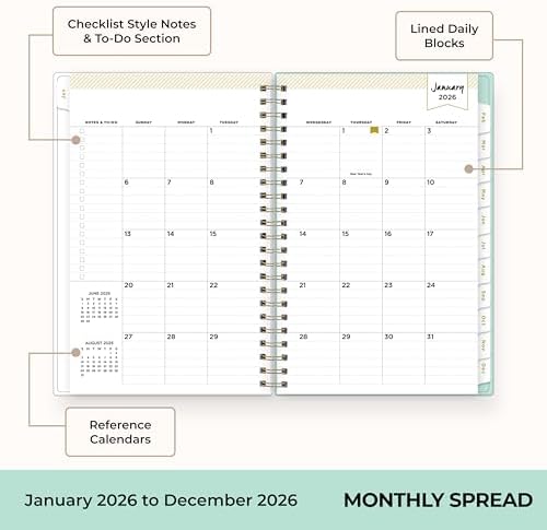 Blue Sky 2026 Weekly & Monthly Planner Calendar, 5"x8", Secret Garden Mint
