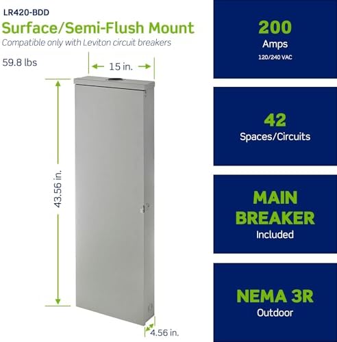 Leviton 42 Space Outdoor Load Center with 200A Main Circuit Breaker, LR420-BDD