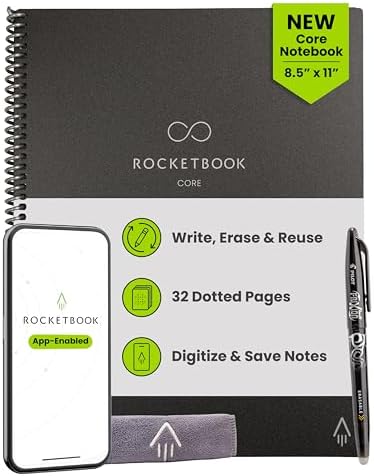 Rocketbook Core Reusable Smart Notebook, Letter Size 8.5x11, Black