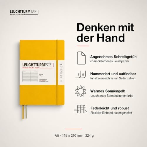 LEUCHTTURM1917 - Notebook Softcover Medium A5-123 Numbered Pages for Writing and Journaling (Sunflower, Ruled)