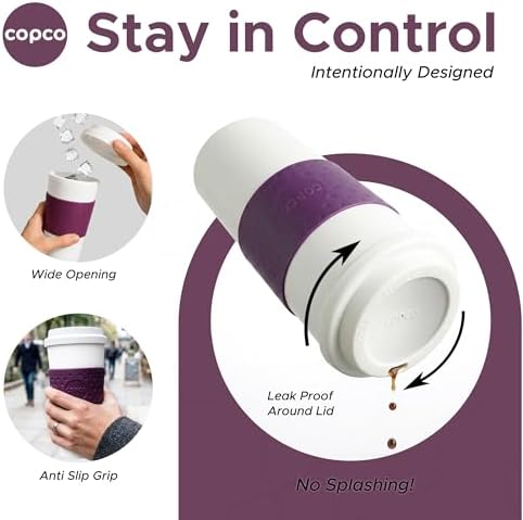 Copco Acadia 16oz Travel Mug, Set of 3 –BPA-Free Double Wall Insulated Coffee Mugs with Leak-Resistant Quarter Turn Lid & Grip, Reusable Drinkware for Hot & Cold Drinks, Hassle-Free Cleaning - Plum