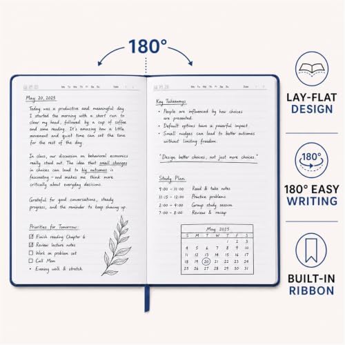 SUIN A5 Hardcover Lined Journal Notebook, 200 Pages, Navy Blue, 1 Pack