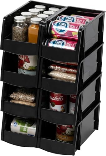 IRIS USA 8-Pack, Medium Stackable Storage Bins, Black