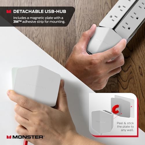 Monster Power Center Vertex XL Surge Protector with Detachable USB Power Strip with 10 AC Outlets, 2 USB-A Ports & 1 USB-C Port (20W)