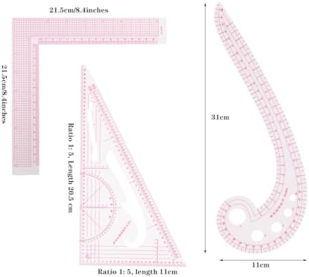 Acrylic Sewing Ruler Set，French Curve Pattern Rulers Kit for Tailors Designers Precision Pattern Making Guides Quilting and DIY Supplies (Ruler Set 1-3Pcs)