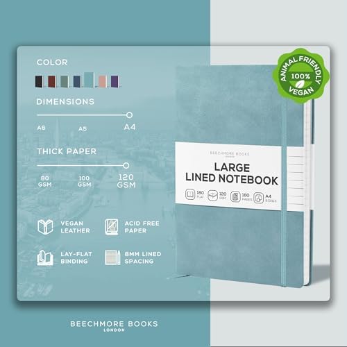 BEECHMORE BOOKS A4 8.5x11.5 Lined Leather Journal For Men 120 GSM, Gift Box