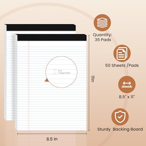 36pcs Legal Pads 8.5 x 11, Perforated White Notepad 8.5x11, 50Sheets/Pad
