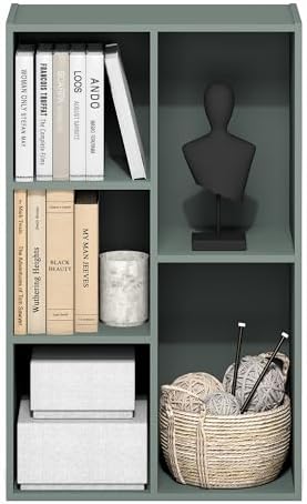 Furinno LUDER Book Shelf, 5-Cube Bookshelf, Reversible Bookcase, 9.4 x 19.5 x 31.5, Easy Assembly, for Living Room, Bedroom, Home Office, Sage Green