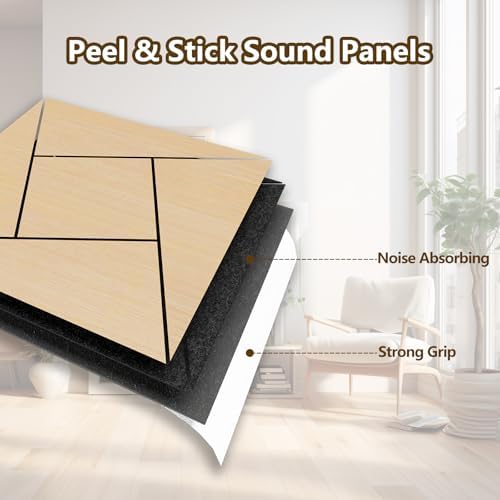 4 Packs Acoustic Wall Panels - Self-Adhesive 3D Wood Slat Wall Panel- Peel and Stick Sound Absorbing Panels for Noise Reducing - Feature Wall Decor for Home & Office