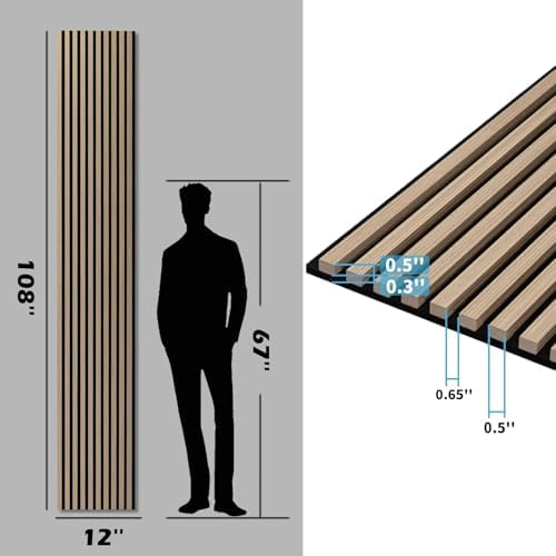 Art3d 108 x 12 in 3D Fluted Soundproof Wood Slat Wall Panel, 4-Pack, Peach