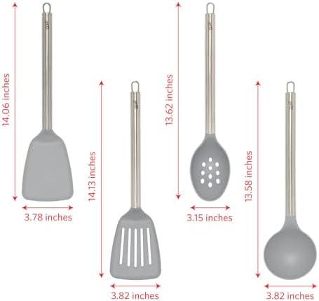 Glad Kitchen Utensils Set, 8pcs - Nonstick Cooking Tools with Stainless Steel Handles & Rotating Utensil Holder - Turners, Ladle, Spoon, Tongs, Spaghetti Server, and Skimmer - Dishwasher Safe, Grey