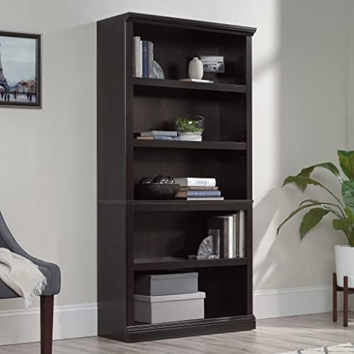 Sauder 5 Tier Book Shelf Wooden Bookcase Multipurpose Bookshelf for Home Office, Living Room, in Estate Black finish