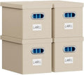 FHSQX 4Pack File Box with Lid, Beige, 14 x 9.3 x 10.9 in | File Organizer Box, Portable Hanging File Box, Decorative Filing Storage Boxes, For Office & Home File Cabinet
