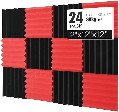 Acoustic Foams Panels 24 Pack 2" x 12"x 12" Sound Proof Foam Panels for Walls High Density and Fire Resistant Soundproofing Panels Soundproof Studio Wedges Sound Dampening Panels