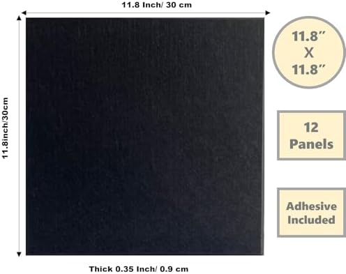 12-Pack Black Felt Wall Tiles(11.8“x11.8”Each), 47.2“x 35.4” Large Cork Board Alternative, Self-Adhesive Bulletin Pin Board for Office Home Kitchen Photos & Memos