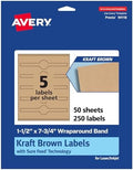 Avery® Kraft Brown Wraparound Band Labels, Sure Feed® Technology, 1.5" x 7.75", 250 Kraft Brown Labels, Print-to-the-Edge, Laser/Inkjet Printable Labels