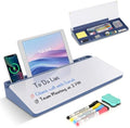 Desktop Glass Whiteboard with Storage, Desk Dry Erase White Board Blue