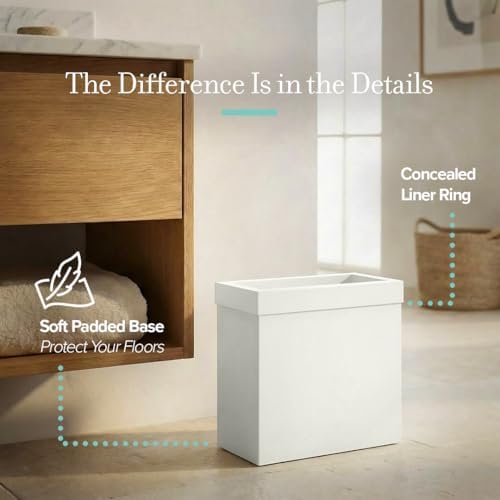 Gatco Modern Rectangle Wastebasket, Matte Pearl - Stainless Steel Trash Can with Removable Lid, Leakproof, 3 Gallon Capacity for Bathroom, Bedroom, Kitchen, or Office
