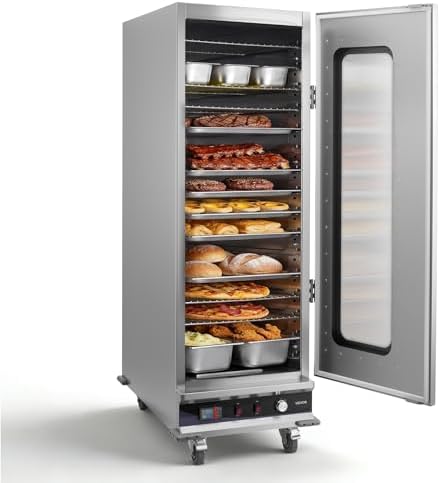 VEVOR Electric Hot Box Food Warmer, 16-Tier Commercial Warming Cabinet with Water Tray, Glass Door and Adjustable Shelves, Stainless Steel Food Warmer Cabinet, for Restaurant, Kitchen, Pizza, Chicken