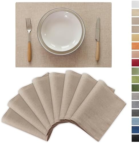 Demetex Linen Placemats Set of 8 Modern Beige Place Mats Heat Resistant Washable Table Placemat for Dining Room Restaurant Indoor, 13x19 inch, Light Linen
