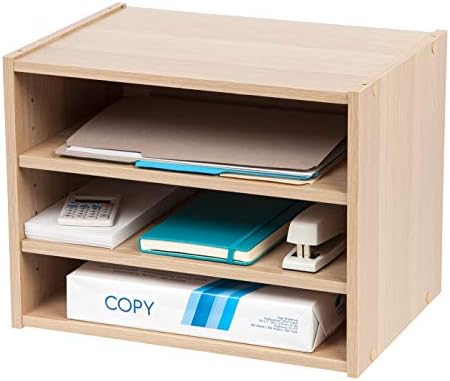 IRIS USA 3-Shelf Modular Wood Stackable Storage Box, Light Brown