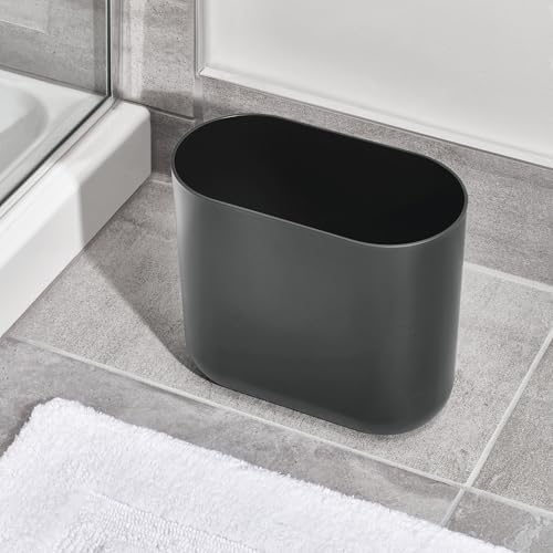iDesign Small Slim Plastic Bathroom Trash Can, Gray (Pack of 2)