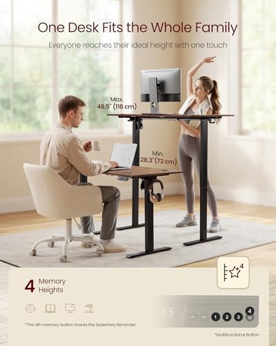 VASAGLE Electric Standing Desk, Height Adjustable, 55.1 x 27.6 Inches