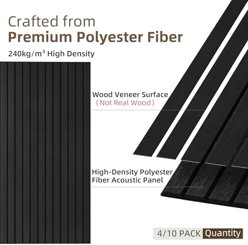 TO-TH Sound Absorbing Panels Wood Grain Acoustic Wall Panel 4 Pack, Smoky