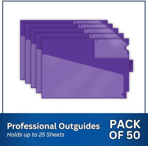 Doctor Stuff - Center Tab Vinyl Outguides, Diagonal Cut Front Pocket, Top Charge Out Slip Pocket, Plastic File Folder, Letter Size 9" x 13-1/4", Purple, 50/Box
