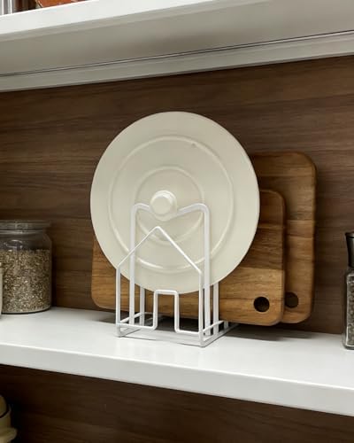 SUNFICON Cutting Board Rack Chopping Board Organizer Pot Pan Lids Holder Thin Bakeware Baking Tray Drying Display Stand Kitchen Countertop Cupboards Cabinet Office Sturdy Metal 4.92x5.7x8.47 in.White