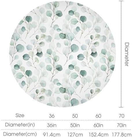 Eucalyptus Leaf Tablecloth, Spring Botanical Sage Green Watercolor Floral Plant Branches Print Table Cloth for Home Kitchen Dining Outdoor Patio Wedding Decor, 36x36in