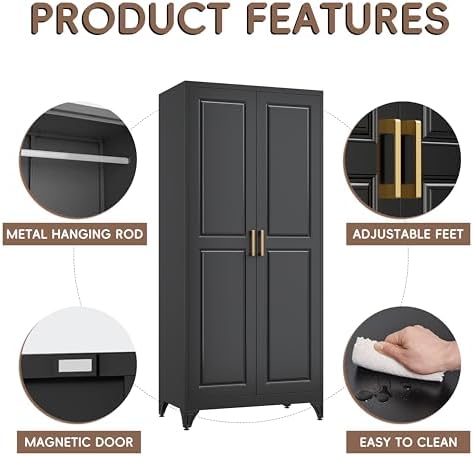 SteeLoong Armoire Wardrobe Closet,71" H Wardrobe Cabinet with Hanging Rod